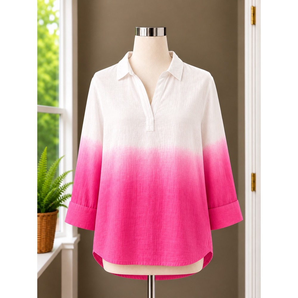 Vineyard Vines Pink Ombre Linen Cotton Popover Top Medium Coastal Beachy Shirt
